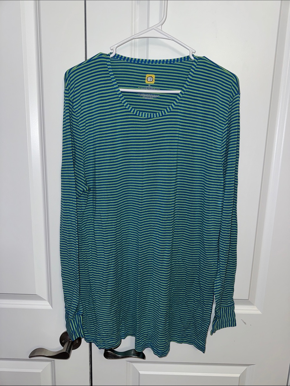 WonderWink Teal and Navy Striped Long Sleeve Tee
